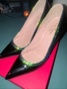 Kate Spade Laurel Heels with Iridescent Green-Blue Trim - Designer Style